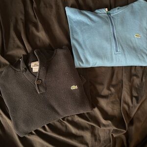 Lacoste Men's Black and Blue Half-Zip Sweaters